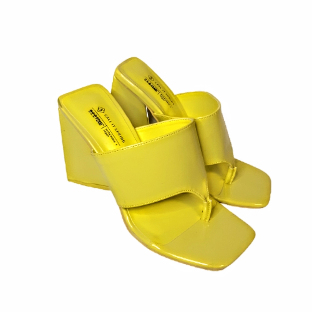Call It Spring Soraya Mule Thong Sandal Y2K Block Heel Sandal Yellow Vegan